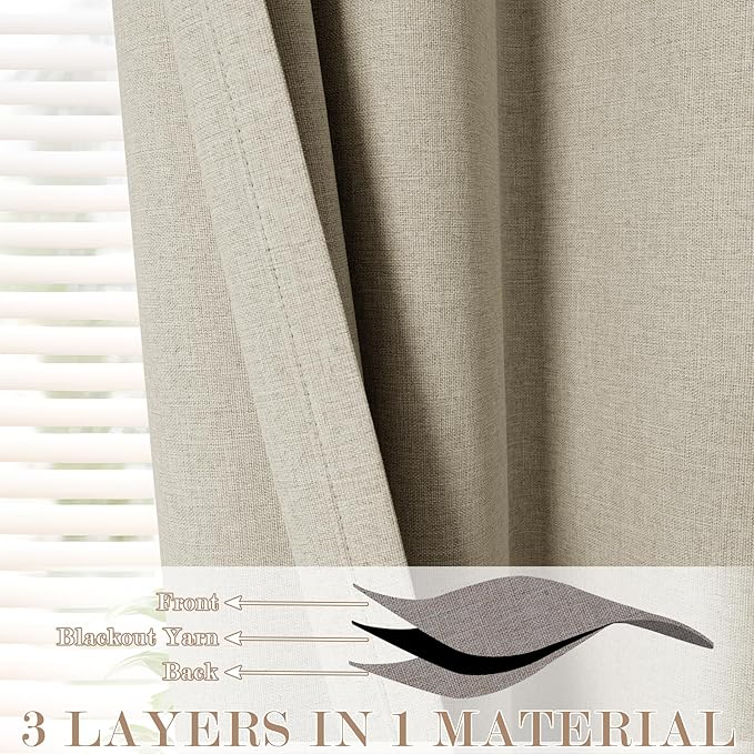 120" Wx96 L Linen Room Divider Drapes for Doorway/Glass Window/Sliding Door/Patio, Extra Wide Pinch Pleated Full Blackout Curtains for Girls Boys Teen Kids Room, 1 Panel, Beige-CasaMuseHome