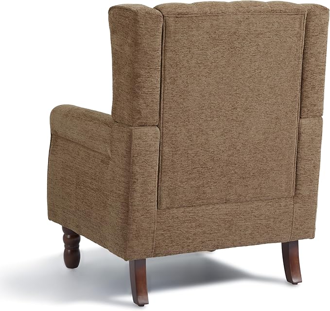 Accent Chair, Upholstered Armchair with Button Tufted High Back & Solid Wood Legs, Comfy Wingback Reading Single Sofa Chair for Small Spaces, Living Room, Bedroom (Brown, Set of 2)-CasaMuseHome