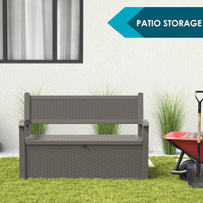 70 Gallon Storage Bench Deck Box for Patio Furniture with Armrest Bench Outdoor Storage-CasaMuseHome