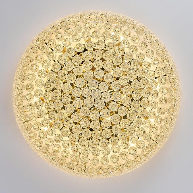18-Light 32 inch Large Crystal Chandelier Flush Mount Ceiling Light Fixture for Living Room Dining Room Bedroom Foyer Entryway Gold Finish-CasaMuseHome