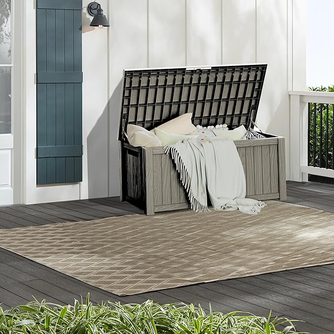 150 Gallon Lockable Resin Deck Box, Waterproof & UV-Resistant Outdoor Storage Box for Outdoor Cushion Storage, Garden Tools & Pool Accessories Storage, Gray-CasaMuseHome