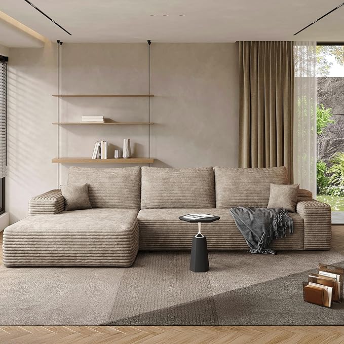 108" Sectional Couches for Living Room Modern Modular Sofa with L-Shape Couchs Upholstered Boneless Couch Deep Seat Sectional Couch with Chaise (Camel, Left Facing Chaise+2Seaters)-CasaMuseHome