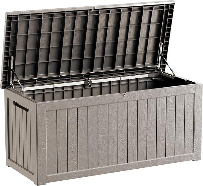 270 Gallon Lockable Resin Deck Box, Waterproof & UV-Resistant Outdoor Storage Box for Outdoor Cushion Storage, Garden Tools & Pool Accessories Storage, Gray-CasaMuseHome