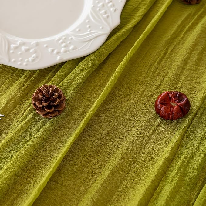 3pcs Moss Green Cheesecloth Table Runner Gauze 120 Inch 10 FT Rustic Boho Cheese Cloth Runner for Wedding Baby Shower Bridal Shower Birthday Party Long Sheer Home Decorations-CasaMuseHome