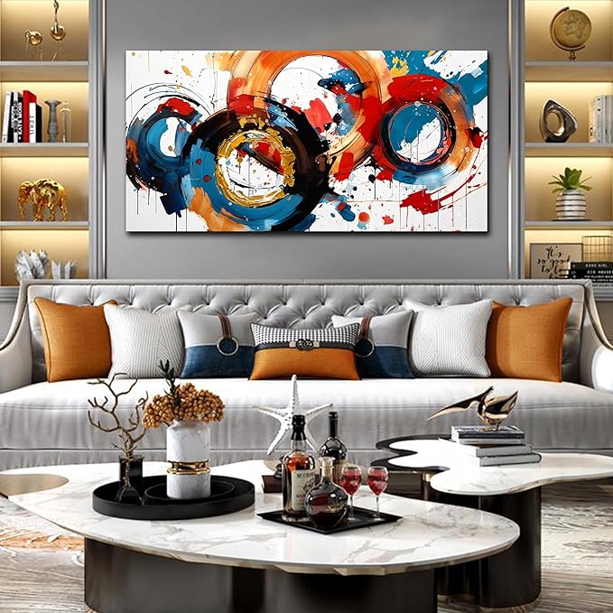 Abstract Wall Art Large Canvas Prints Modern Living Room Bedroom Home Office Wall Decor Framed Colorful Circle Abstract Picture Ready to Hang Size 30x60-CasaMuseHome