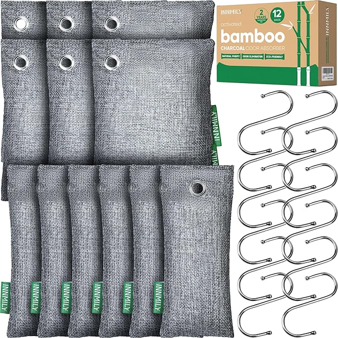 Activated Charcoal Odor Absorber, Odor Eliminator for Strong Odor,Bamboo Charcoal Air Purifying Bags for Home Car Closet Pet, Smoke Room Deodorizer (12 Packs, Unscented)-CasaMuseHome