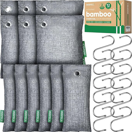 Activated Charcoal Odor Absorber, Odor Eliminator for Strong Odor,Bamboo Charcoal Air Purifying Bags for Home Car Closet Pet, Smoke Room Deodorizer (12 Packs, Unscented)-CasaMuseHome