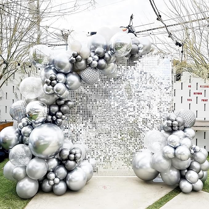 130pcs Metallic Silver Balloons Different Sizes 18" 12" 10" 5" Chrome Silver Balloon Garland Arch Kit for Graduation Birthday Baby Shower Wedding Anniversary New Year Party Decorations-CasaMuseHome