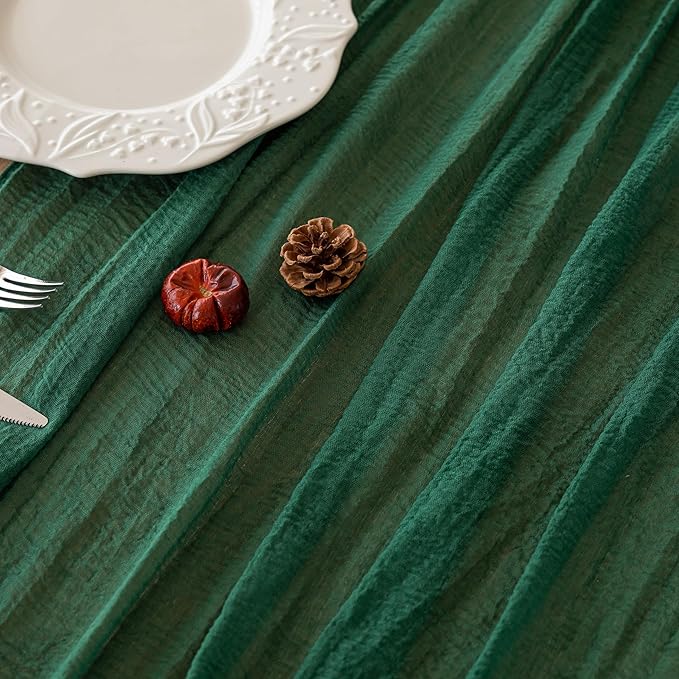 3pcs Emerald Green Cheesecloth Table Runner Gauze 120 Inch 10 FT Rustic Boho Cheese Cloth Runner for Wedding Baby Shower Bridal Shower Birthday Party Long Sheer Home Decorations-CasaMuseHome
