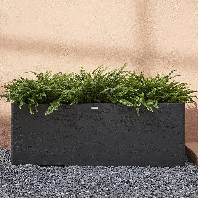 42 Inch Rectangular Concrete Planter（42Lx14Wx15H，58 Pounds）,Durable All-Weather Use with Drainage Holes,Large Rectangular Planter for Outdoor Indoor Plants-CasaMuseHome