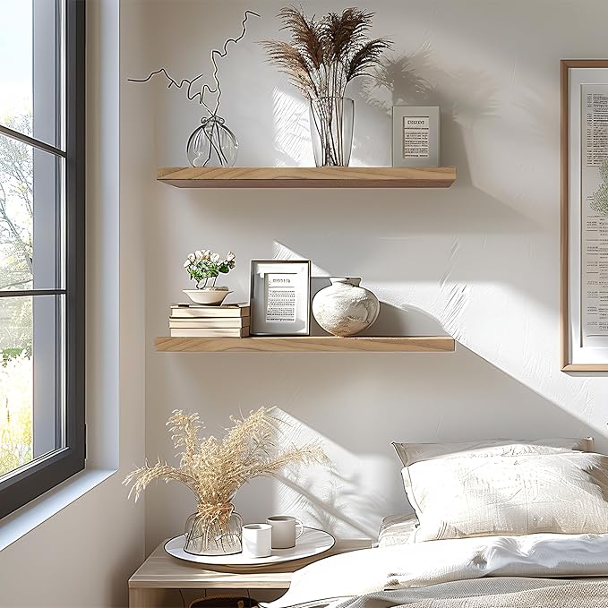 24 Inch Floating Shelves for Wall Rustic Light Wood Wall Shelves for Bedroom Set of 4-CasaMuseHome