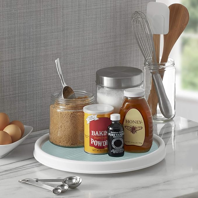 Copco Basics Non-Skid Pantry Cabinet Lazy Susan Turntable, 12-Inch, White (Pack of 2)-CasaMuseHome