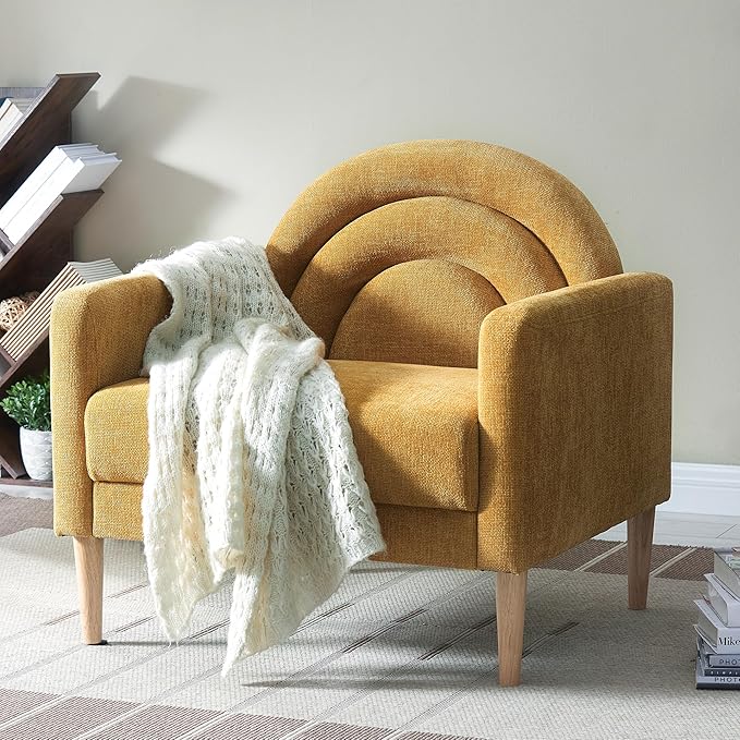 Accent Chair Reading Chair with Armrest, Small Comfy Chair for Small Spaces, Modern Linen Upholstered Armchair for Bedroom & Living Room, Single Sofa Chair with Wood Legs, Easy Assembly (Yellow)-CasaMuseHome
