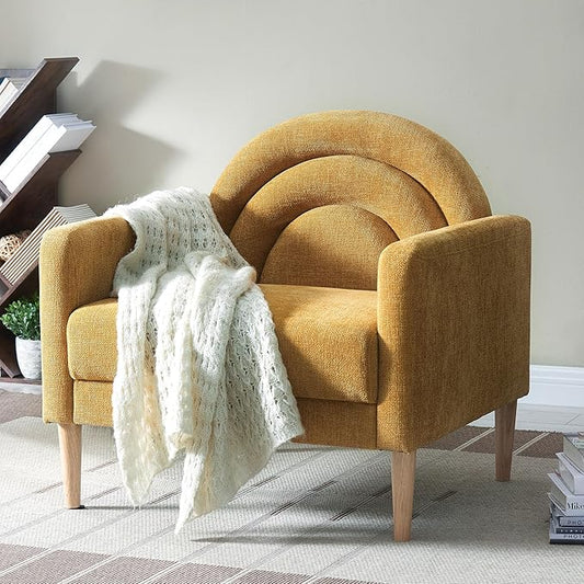 Accent Chair Reading Chair with Armrest, Small Comfy Chair for Small Spaces, Modern Linen Upholstered Armchair for Bedroom & Living Room, Single Sofa Chair with Wood Legs, Easy Assembly (Yellow)-CasaMuseHome