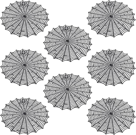 8 Pcs Spider Web Placemats - 15" Heat Insulation Table Mats - Hollow Out Spiderweb Coasters for Dining Table Halloween Decoration (Black)-CasaMuseHome