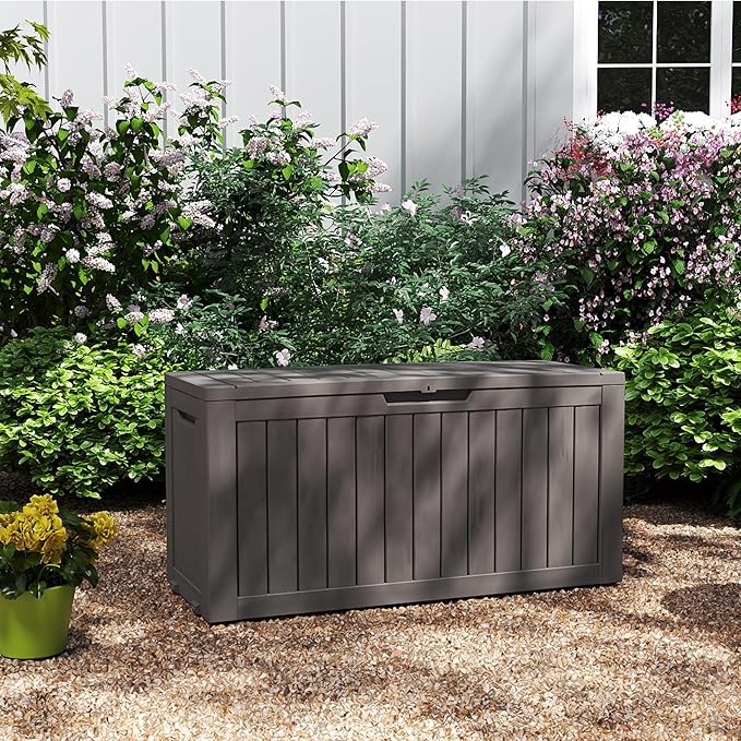 80 Gallon Outdoor Storage Box with Wheels, Waterproof Lockable Resin Deck Box Patio Storage Bin for Pool Accessories Cushion Furniture, Garden Tools, UV-Resistant Outside Delivery Grey-CasaMuseHome