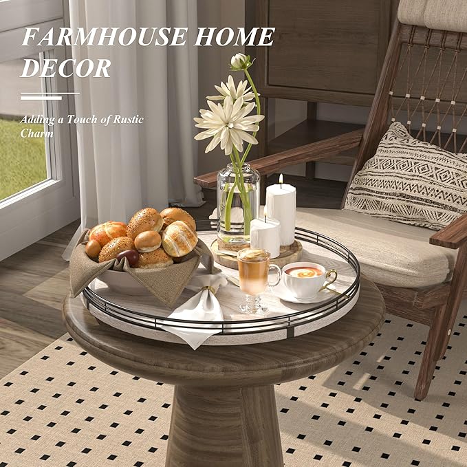 16" Lazy Susan Oak Wood Turntable Organizer for Cabinet, Farmhouse Round Wooden Lazy Susan Organization and Storage for Dining Table, Pantry, Kitchen, Bathroom, Countertop, Cupboard, Kitchen Decor-CasaMuseHome