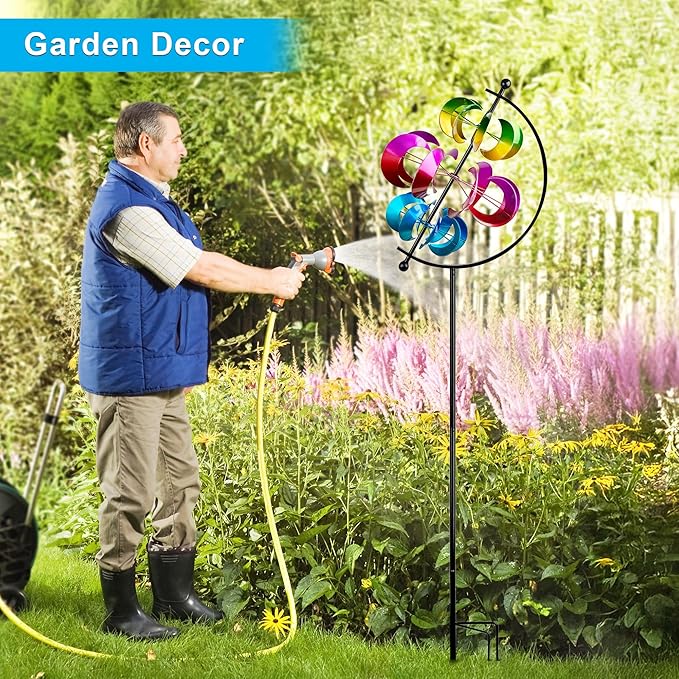 62.9" Large Wind Spinner Outdoor Decor, Garden Art with Metal Stake, Resistant for Yard, Patio and Lawn-CasaMuseHome