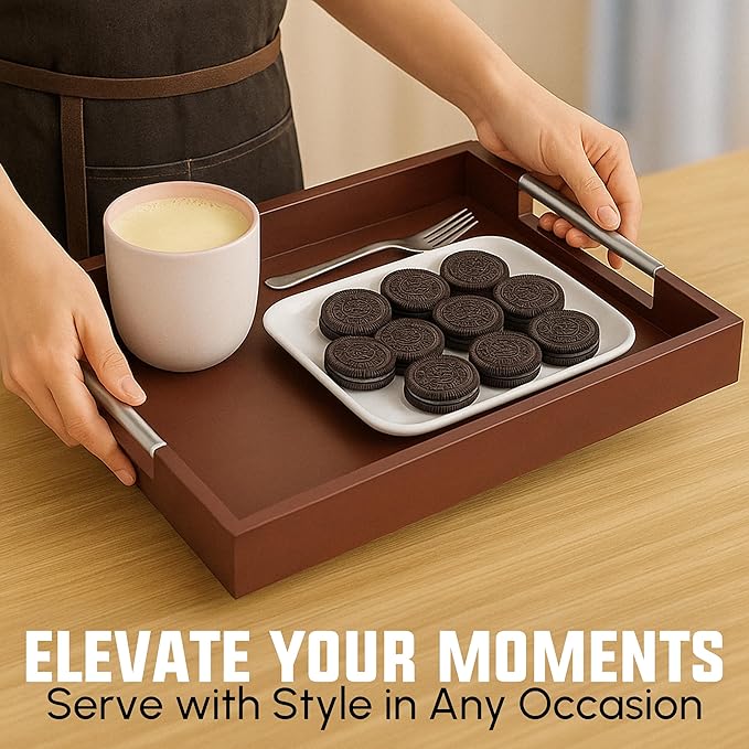 Acacia Wood Serving Tray with Handles - 17" x 13" Rectangular, Decorative Ottoman Tray for Living Room, Coffee Table, Breakfast in Bed, Candle Display-CasaMuseHome