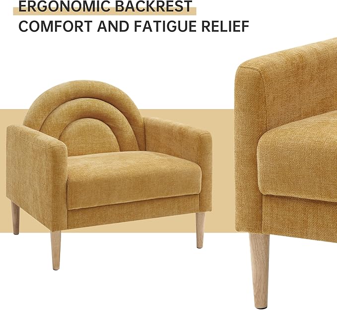Accent Chair Reading Chair with Armrest, Small Comfy Chair for Small Spaces, Modern Linen Upholstered Armchair for Bedroom & Living Room, Single Sofa Chair with Wood Legs, Easy Assembly (Yellow)-CasaMuseHome