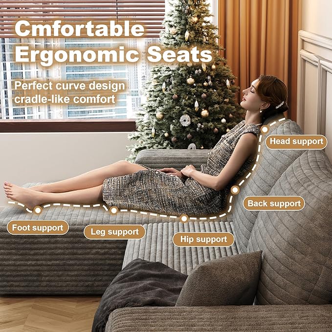 108" Sectional Couches for Living Room Modern Modular Sofa with L-Shape Couchs Upholstered Boneless Couch Deep Seat Sectional Couch with Chaise (Camel, Left Facing Chaise+2Seaters)-CasaMuseHome