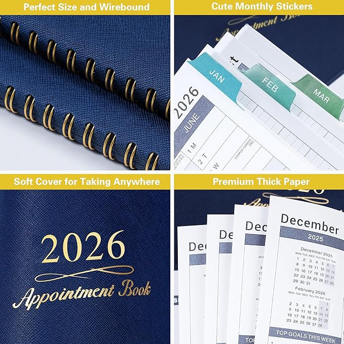 2026 Appointment Book/Planner - Weekly Appointment Book 2026, January - December 2026, 8.26"x 11.4", Daily/Hourly Planner with Tabs, 15 Minutes, Wirebound - Blue-CasaMuseHome