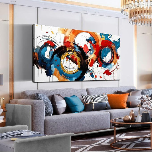 Abstract Wall Art Large Canvas Prints Modern Living Room Bedroom Home Office Wall Decor Framed Colorful Circle Abstract Picture Ready to Hang Size 30x60-CasaMuseHome