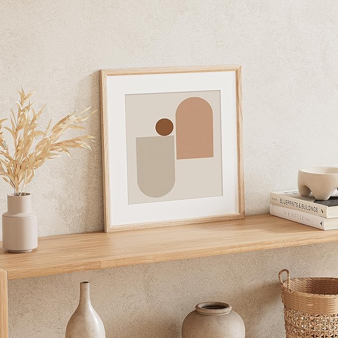 16x16 Picture Frame Natural Solid Oak Photo Frames with 12x12 Removable Mat Wall Hanging Large Handcrafted Frame with HD Plexiglass Wall and Tabletop Display Large Poster Frame-CasaMuseHome