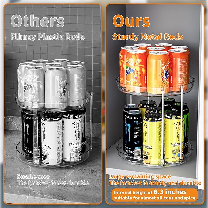 2 Tier Lazy Susan Turntable for Cabinet,Countertop,Pantry,9.5"W Spinning Seasoning Organizer,Double Rotating Kitchen Spice Rack Organizer and Condiments,Medicine,Vitamin Bottle Organizer Carousels,2Pc-CasaMuseHome