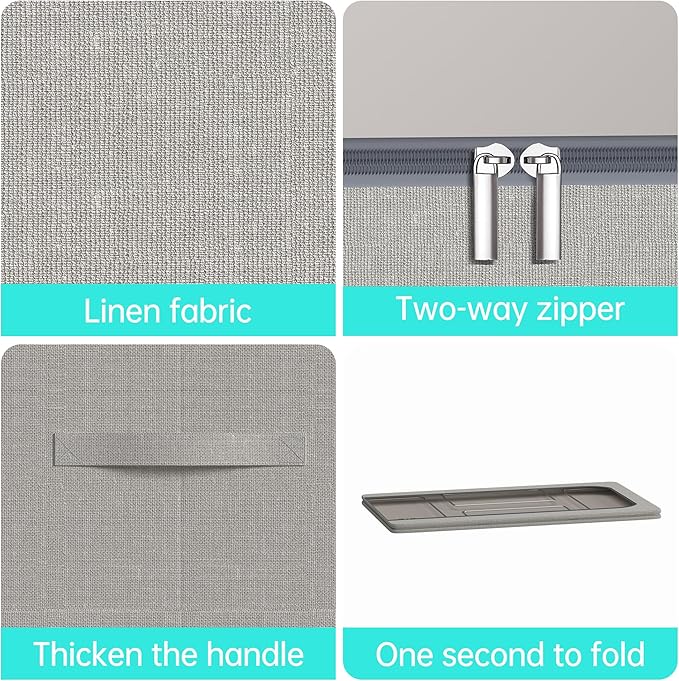 3PCS Under Bed Storage Bins with Metal Frame, Linen Fabric Frame Storage Box Clothes Organizer Bins, Underbed Container with Clear Window (Light Grey, 23.6 x 13 x 6IN)-CasaMuseHome