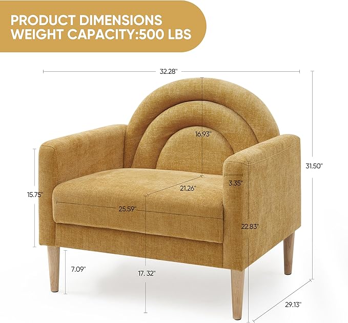 Accent Chair Reading Chair with Armrest, Small Comfy Chair for Small Spaces, Modern Linen Upholstered Armchair for Bedroom & Living Room, Single Sofa Chair with Wood Legs, Easy Assembly (Yellow)-CasaMuseHome