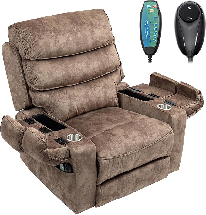 27in Extra Wide Power Lift Recliner Chair for Big Tall with Extended Footrest Heat Massage, Oversized Electric Lift Recliner Chairs for Adults Elderly Seniors, Arm Storage & Cup Holders-CasaMuseHome