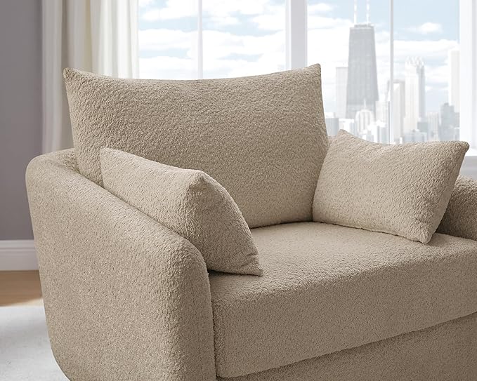 360° Swivel Accent Armchair, 39.3" Oversized, Sherpa Boucle Fabric Sofa Chair with Removable Back & Arm Pillows, Swivel Chair with Cozy Soft Padded, No Assembly Required (1, Camel)-CasaMuseHome