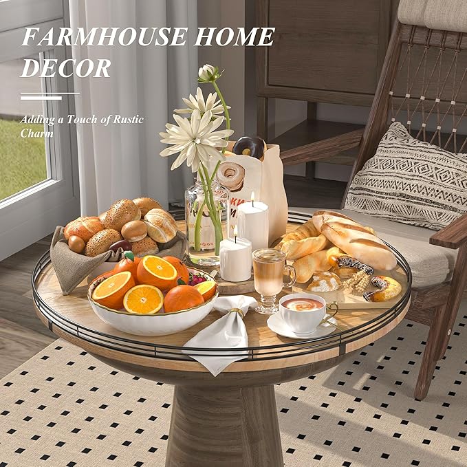 24" Lazy Susan Oak Wood Turntable Organizer for Cabinet, Farmhouse Round Wooden Large Lazy Susan Organization and Storage for Dining Table, Pantry, Kitchen, Countertop, Cupboard, Home Decor-CasaMuseHome