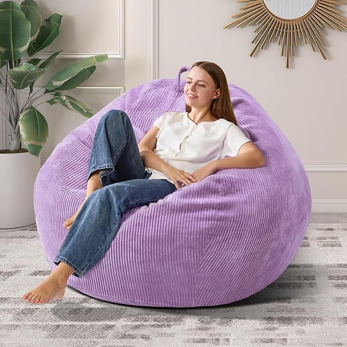 3.5FT Bean Bag Chairs Teardrop Bean Bag Chair for Adults Beanbag Chair with Memory Foam Filled Machine Washable Cover for Living Room, Bedroom (Large,Purple)-CasaMuseHome