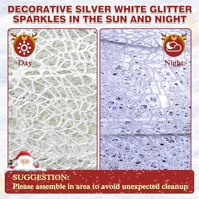 6FT Lighted Freestanding Lamp Post for Christmas Decoration, Pre-Lit Iridescent Post Lamp with 120 LED Lights & Removable Bow, Outdoor 3D Glittered Standing Festival Display, White-CasaMuseHome