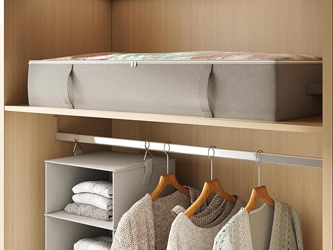 2-Pack Under Bed Storage Containers, 8 Inches Tall Underbed Clothes Storage Organizer Bin with Sturdy Sidewalls/Bottom, Under the Bed Storage Bags 2 Storage Bins, Light Grey-CasaMuseHome