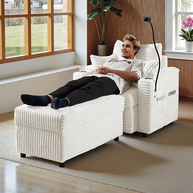 Accent Chair with Storage Ottoman Upholstered Living Room Chairs for Reading Chair with Chaise Lounge Chairs Indoor, Comfortable Armchair for Bedroom-CasaMuseHome