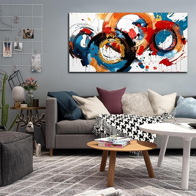 Abstract Wall Art Large Canvas Prints Modern Living Room Bedroom Home Office Wall Decor Framed Colorful Circle Abstract Picture Ready to Hang Size 30x60-CasaMuseHome