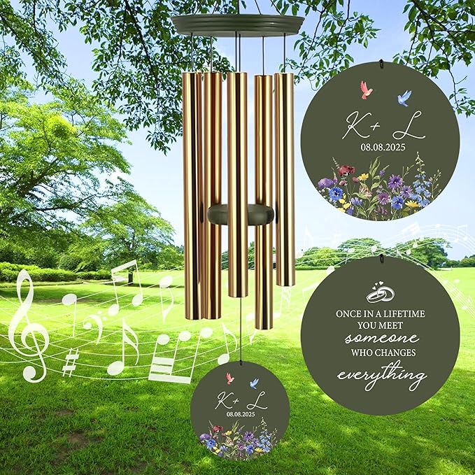 2025 Wedding Wind Chimes for Couple, Deep Tone Personalized Wind Chime, Wedding Gifts for Couples, Customized Windchime for Husband/Wife-CasaMuseHome
