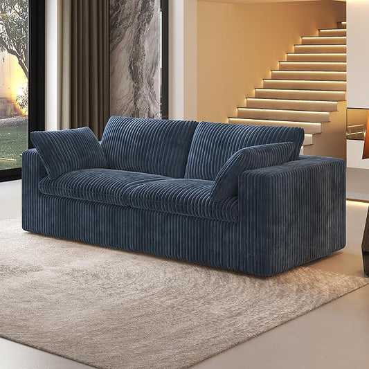 78.74" LoveSeat Cloud Sofa,Modular Sectional Couch,Modern Deep Seat Upholstered Couches with Plush Corduroy Fabric for Living Room Furniture,Bedroom and Apartment,No Assembly Required,Blue-CasaMuseHome
