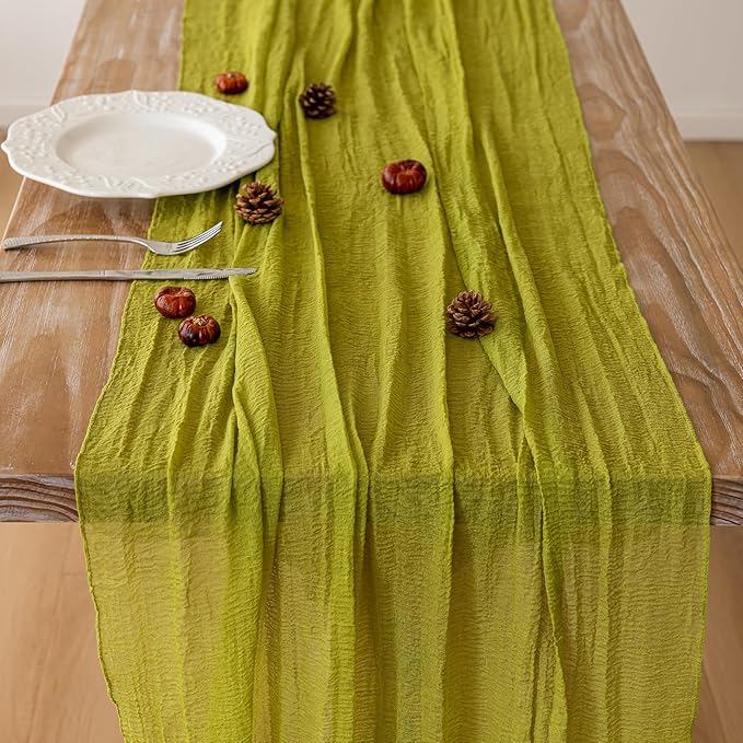 3pcs Moss Green Cheesecloth Table Runner Gauze 120 Inch 10 FT Rustic Boho Cheese Cloth Runner for Wedding Baby Shower Bridal Shower Birthday Party Long Sheer Home Decorations-CasaMuseHome