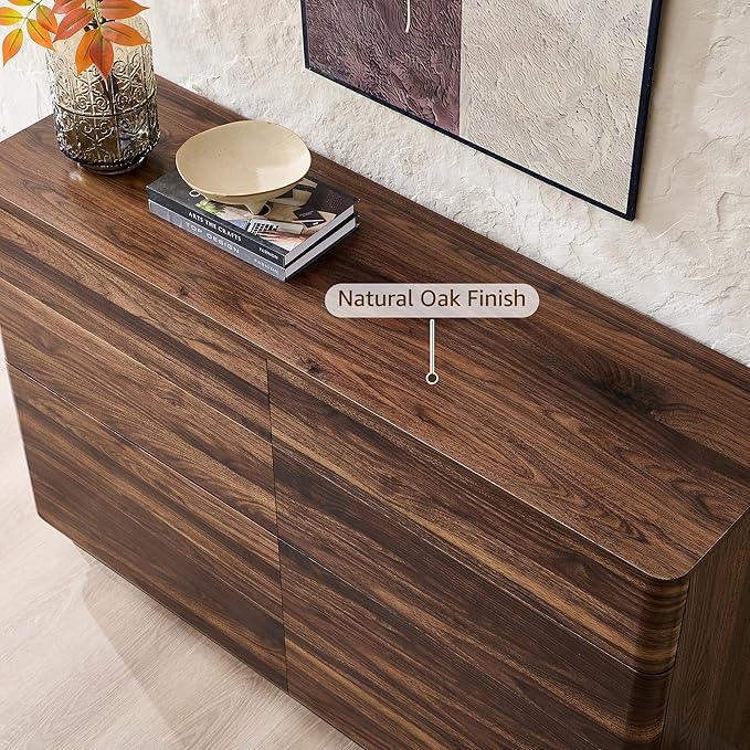 8 Drawer Dresser for Bedroom, 52 Inch Wide Modern Chest of Drawers, Push-to-Open Wood Storgae Organizer with Large Drawers for Bedroom, Living Room, Hallway,Brown-CasaMuseHome