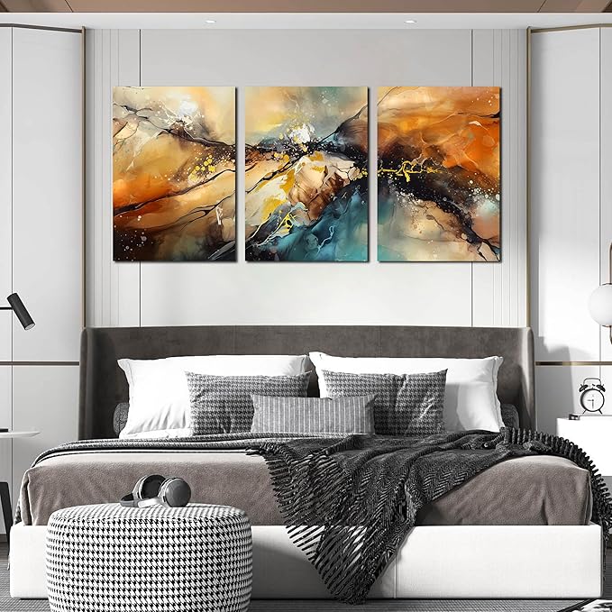 Abstract Living Room Pictures Wall Decor - Modern Bedroom Wall Decor Above Bed - Large 3 Piece Canvas Wall Art for Office Size 24" x 36"-CasaMuseHome