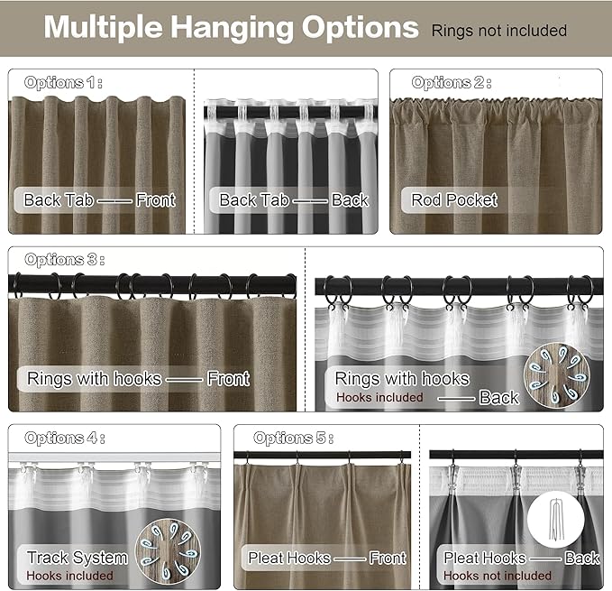 70 Inch Wide Blackout Curtains 2 Panels Set,Back Tab Pleated Curtains Hidden Tab with Hooks,Energy Efficinet Linen Blend Drapes for Dining Room Living Room Hoom Office 70x84 Length Linen Brown-CasaMuseHome