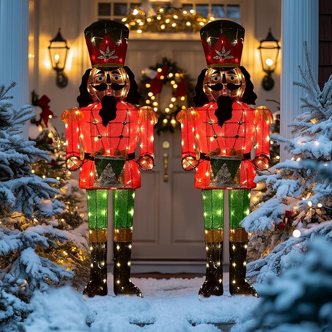 61Inch Nutcracker Christmas Decor Outdoor with LEDs 5 Feet Lighted Large Nutcracker Lighted Christmas Decorations Outdoor with Stakes & Zip Ties for Xmas Yard, Porch, Lawn-CasaMuseHome