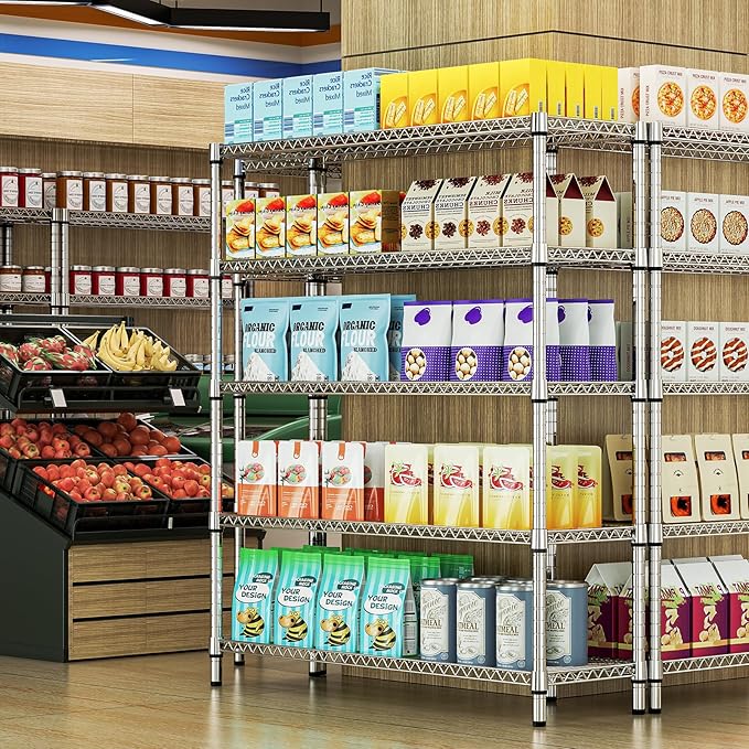 2200 Lbs 5 Tier Storage Rack Metal Wire Shelving Unit, Storage Standing Shelf Organizer for Laundry Bathroom Kitchen Pantry Closet Garage, Chrome 17.7" D x 59.1" W x 70.4" H-CasaMuseHome