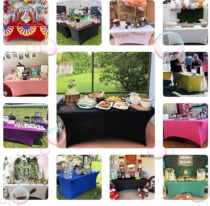 ABCCANOPY 6 FT Spandex Table Cover Stretch Fitted Wrinkle Resistant Tablecloth Reuse for Rectangular Folding Table Patry Event Wedding Banquet Protector-CasaMuseHome