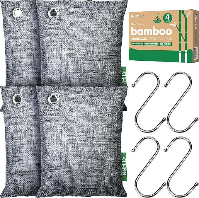 Activated Charcoal Odor Absorber, Odor Eliminator for Strong Odor,Bamboo Charcoal Air Purifying Bags for Home Car Closet Pet, Smoke Room Deodorizer (4 x 200g, Unscented)-CasaMuseHome