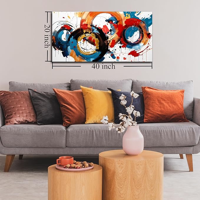 Abstract Wall Art Large Canvas Prints Modern Living Room Bedroom Home Office Wall Decor Framed Colorful Circle Abstract Picture Ready to Hang Size 20x40-CasaMuseHome